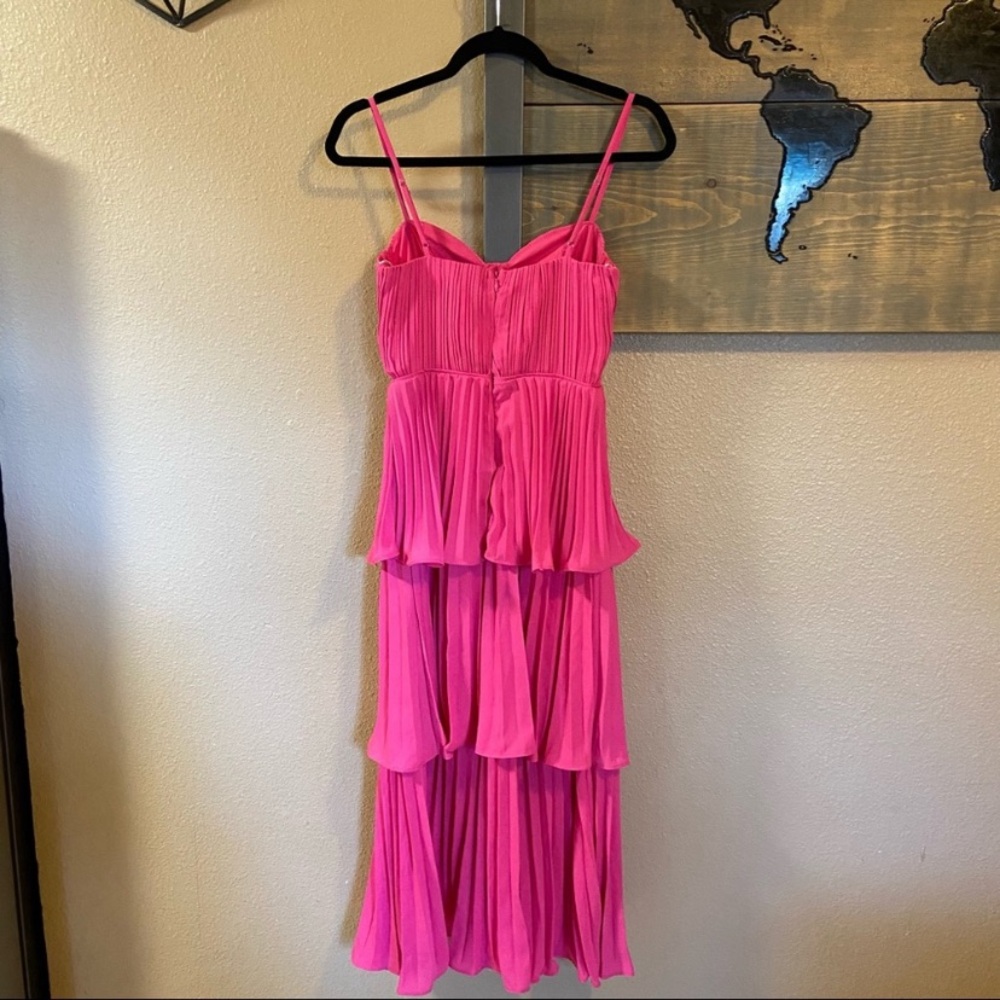 Lulus Cascading Crush Hot Pink Tiered Bustier Midi Dress - Picture 13 of 15